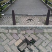 Oeps, gat in het trottoir