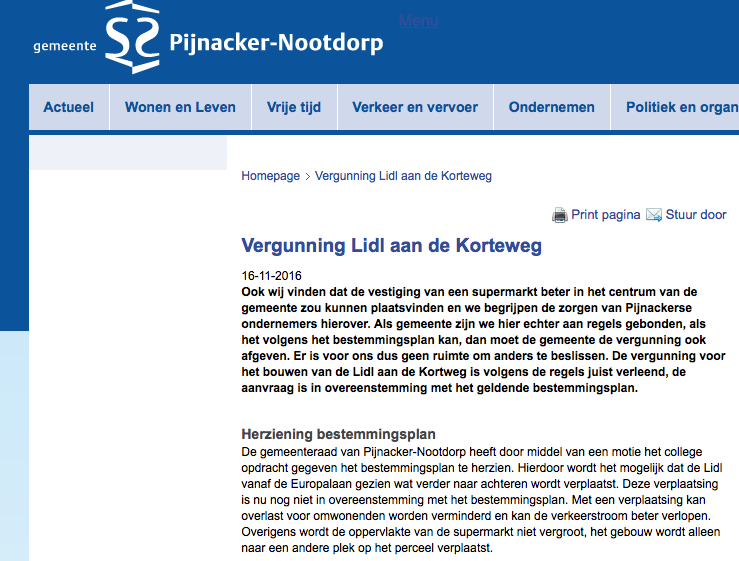 Gemeente kan vestiging Lidl niet weigeren