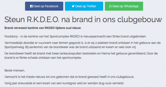 Doneeractie voor herbouw clubgebouw RKDEO