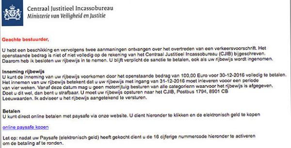Betaal geen boete die per mail komt