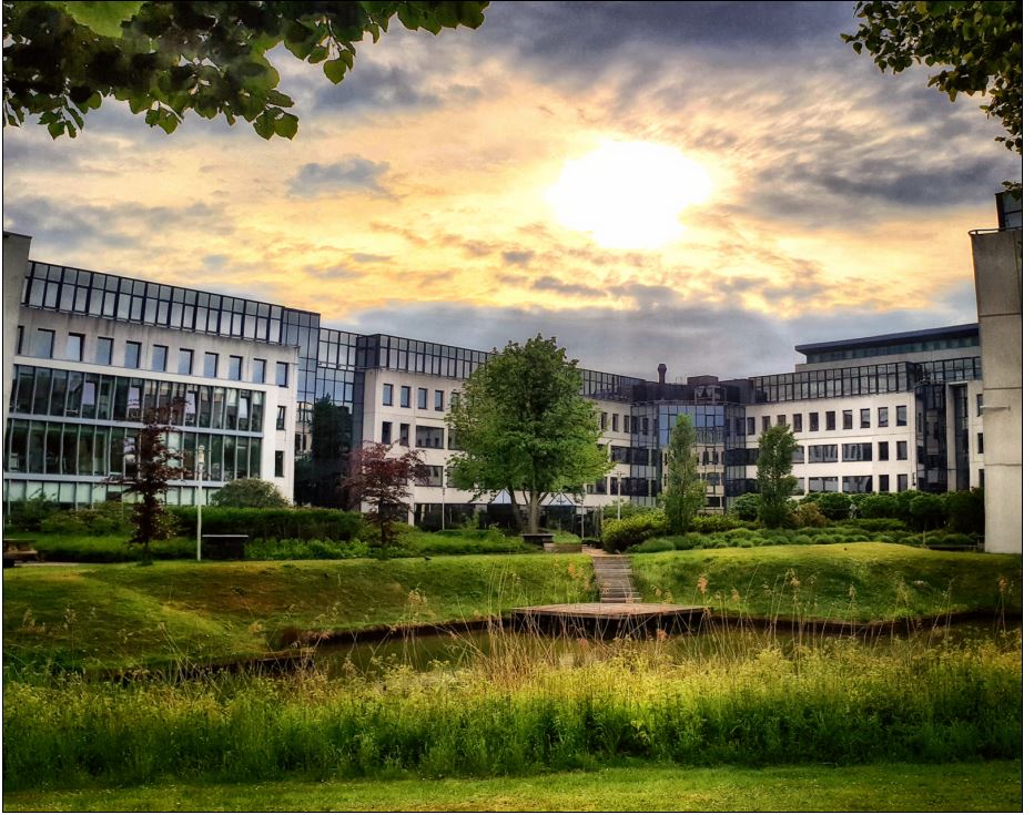 Fascinerende vijver met gebouwen