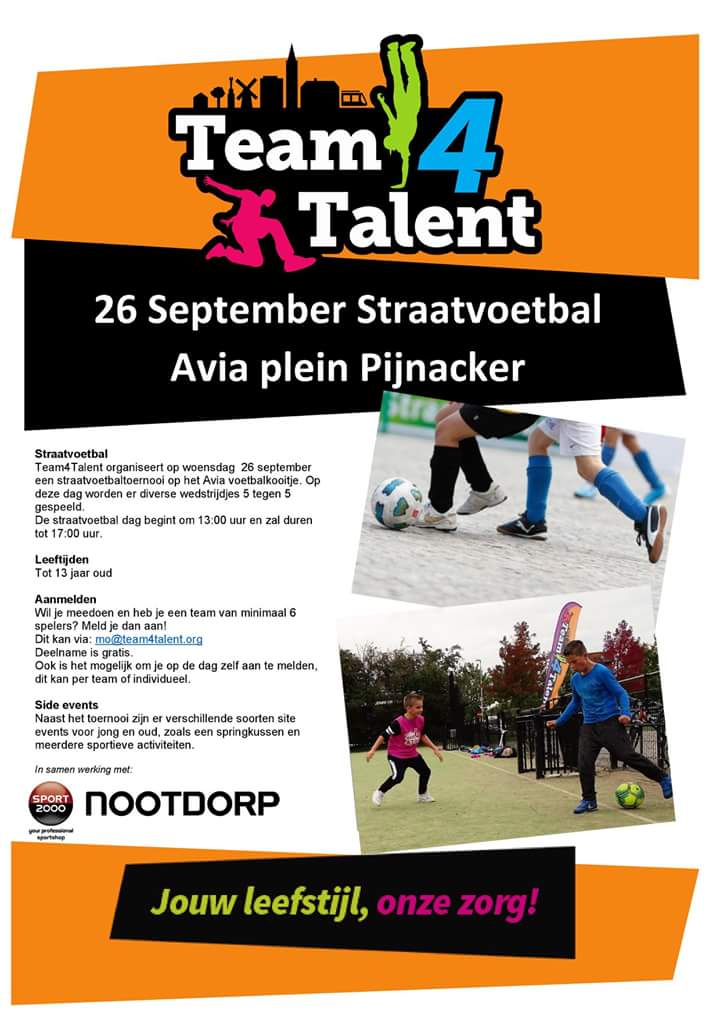 Straatvoetbal op 26 september bij Avia plein