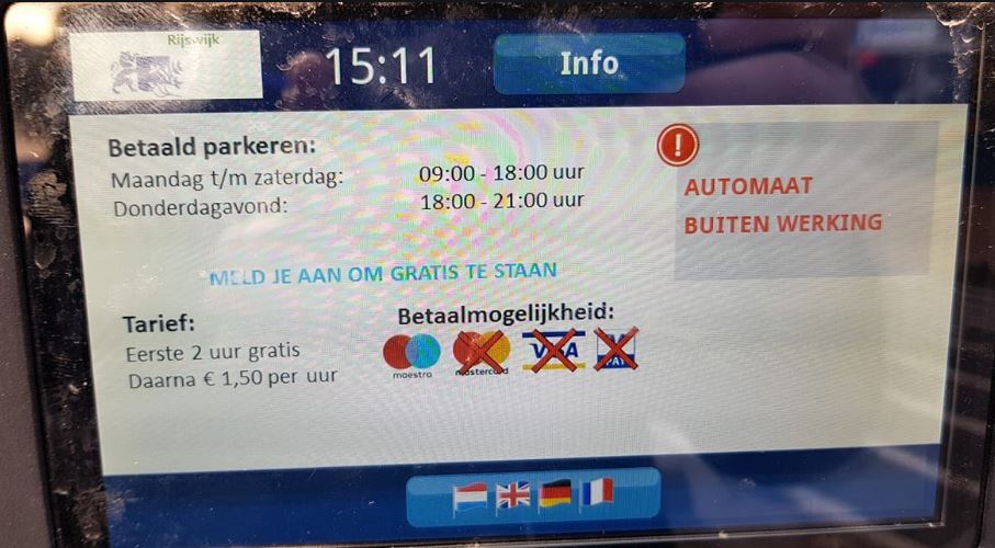 Kapotte parkeerautomaten zijn niet klantvriendelijk