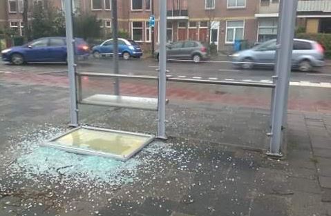 Ruit bushalte 23 Lindelaan vernield