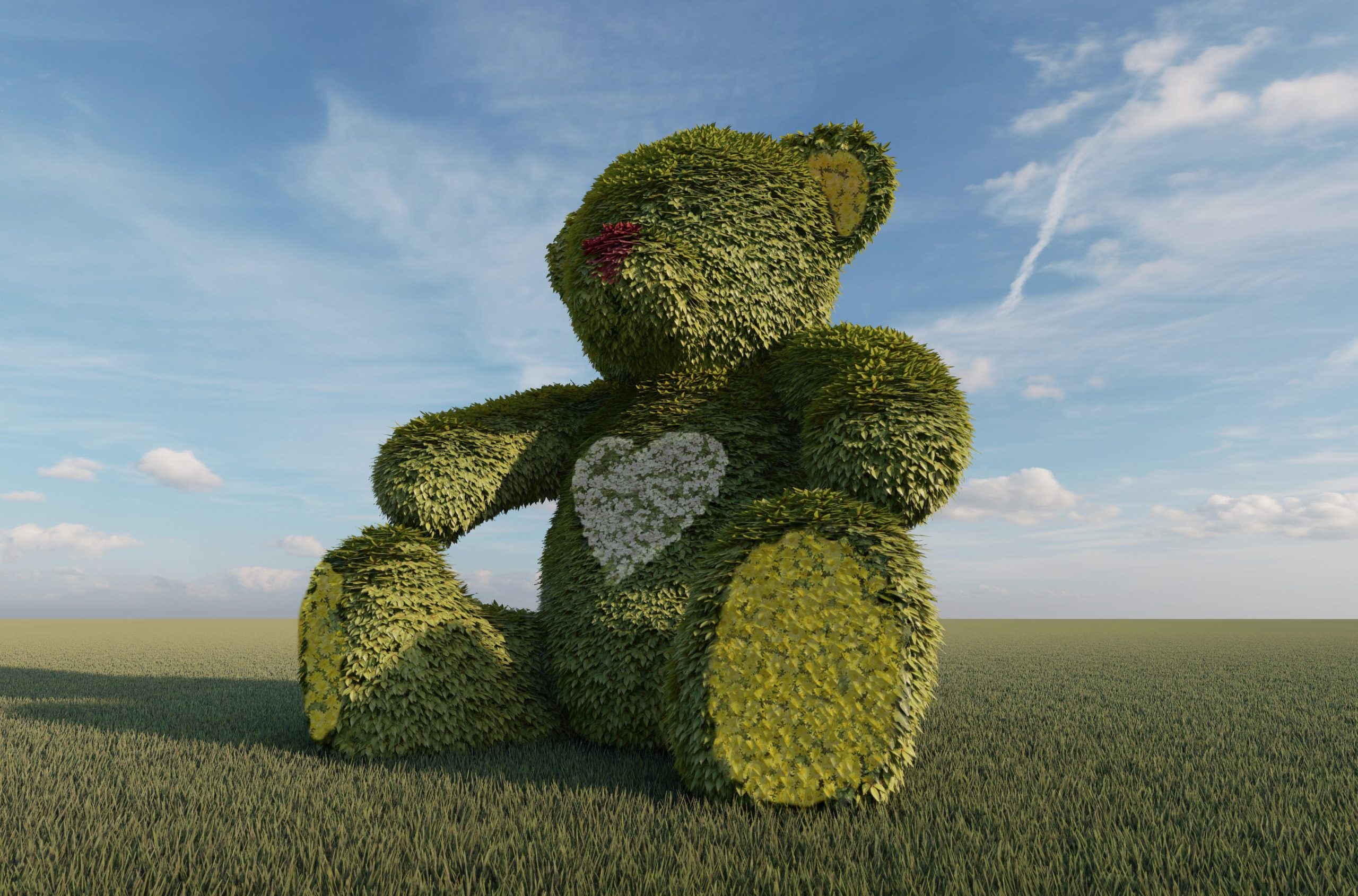 Een beer met een vacht van plantjes voor het Reinier de Graaf ziekenhuis Een beer met een vacht van plantjes voor het Reinier de Graaf ziekenhuis