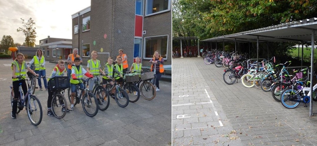 Wethouder Ilona Jense verkeer fietst mee tijdens Schoolbrengweek