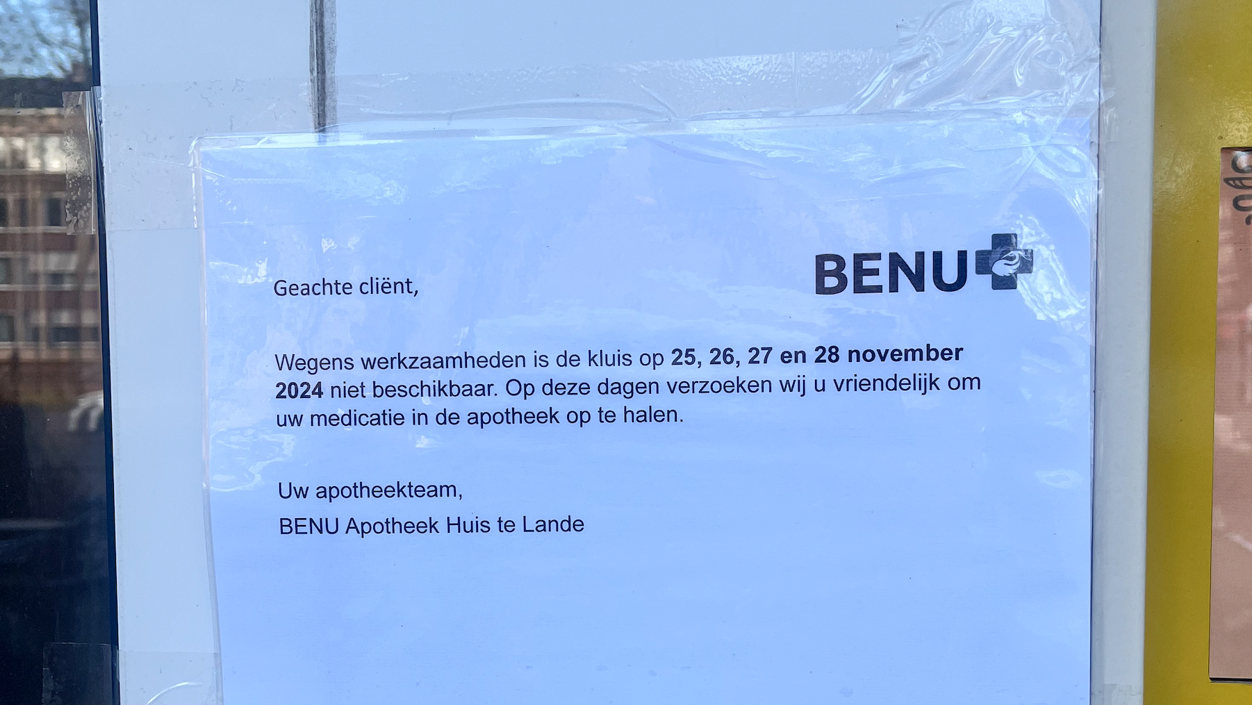 Werkzaamheden kluis Benu Apotheek Huis te Lande