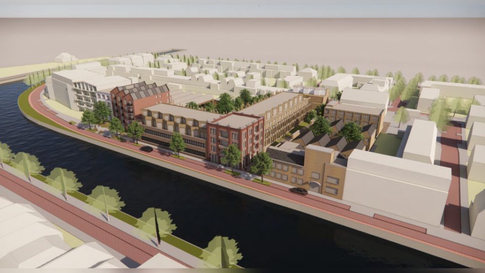 Een beeld van de Geestbrugkade wanneer de 113 woningen zijn gebouwd